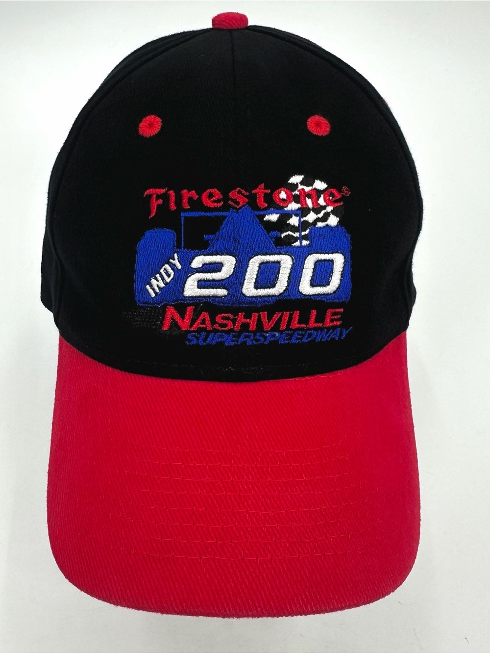 Firestone Indy 200 Nashville Superspeedway Hat Black Red Adjustable Strap OSFA